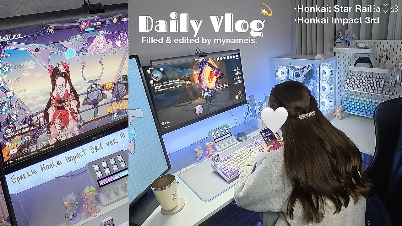 vlog | 失った午前中を深夜に取り戻す🕛💦崩壊3rdに花火¿?♡ホヨバのゲーム沼から抜け出せない🥹🎶