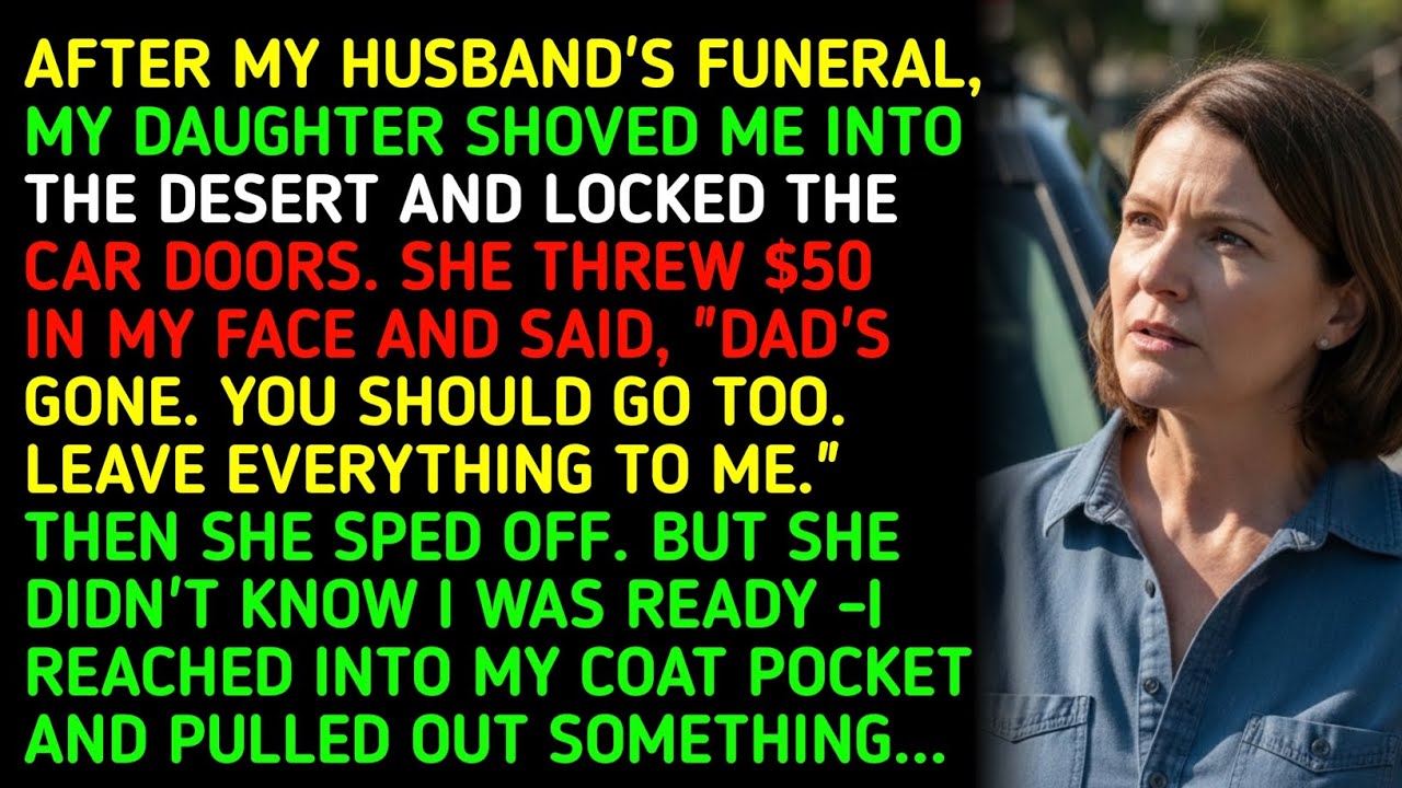 AFTER MY HUSBAND'S FUNERAL, MY DAUGHTER SHOVED ME INTO THE DESERT AND LOCKED THE CAR DOORS. 