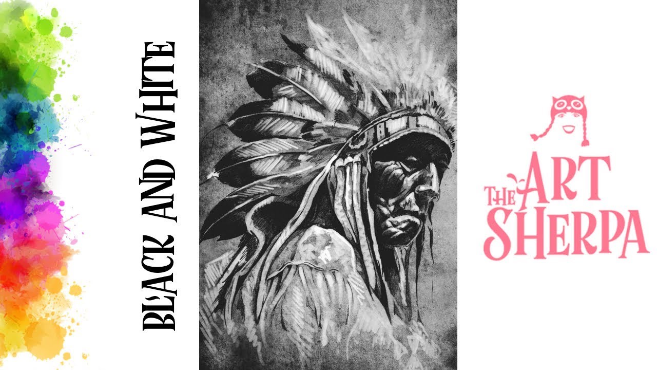 How to paint with Acrylic on Canvas native american Black and White | TheArtSherpa
