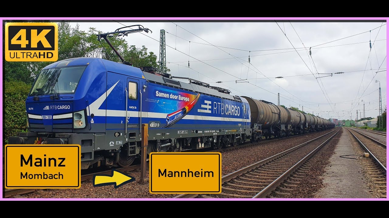 【4K】 Führerstandsmitfahrt Cab Ride Mainz-Mombach nach Mannheim RBF über Groß-Gerau,Nauheim,Biblis