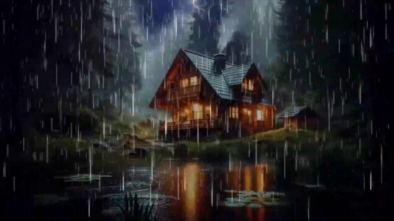 Restful Sleep with Heavy Wind Thunder Rumbling & Rain Pouring on Worn Tin Roof in Gloomy Forest#15