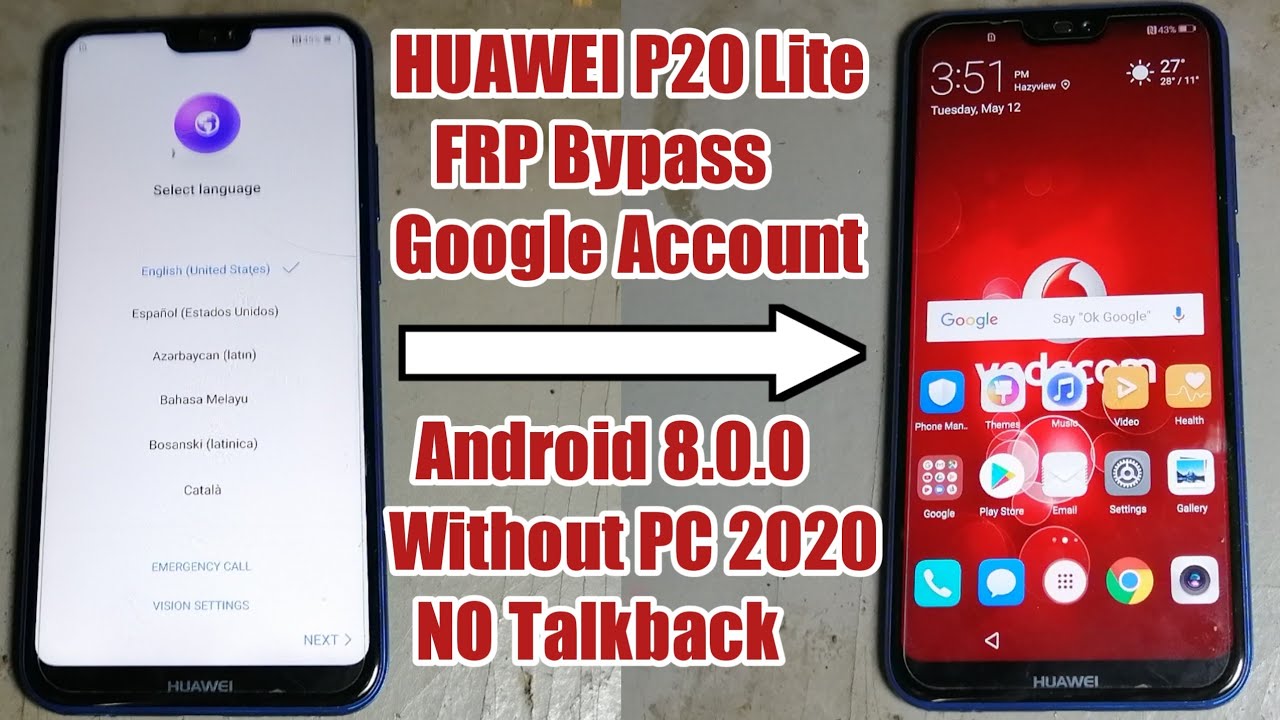 HUAWEI P20 Lite FRP/Google Lock Bypass Android 8.0.0/EMU I 8.0.0 | No Talk Back 2020