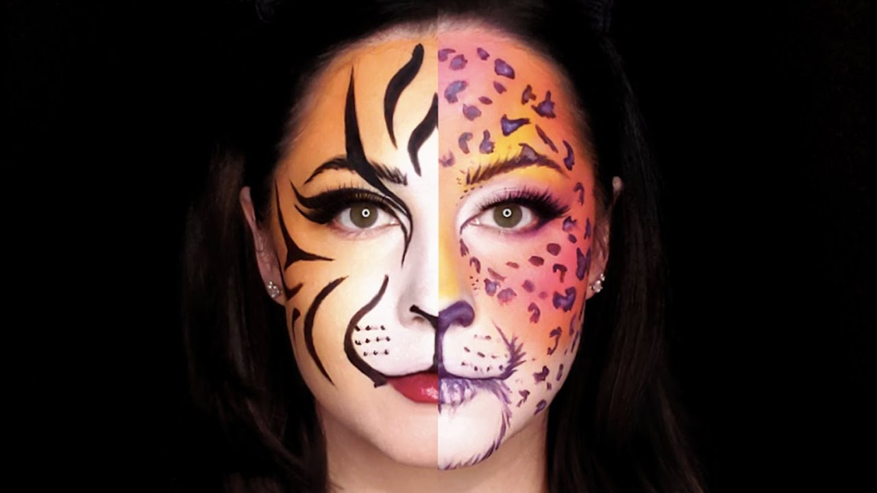 SUPER Easy Halloween Makeup Tutorial for Kids or Adults!   Tiger & Colorful Leopard!