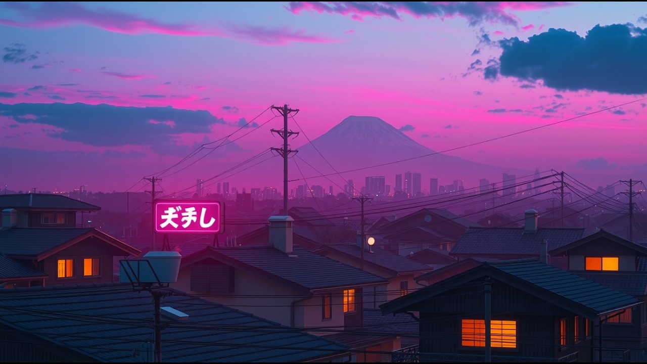 Relaxing Lofi Rain • Warm Windows Glowing in a Rainy Japanese Sunset