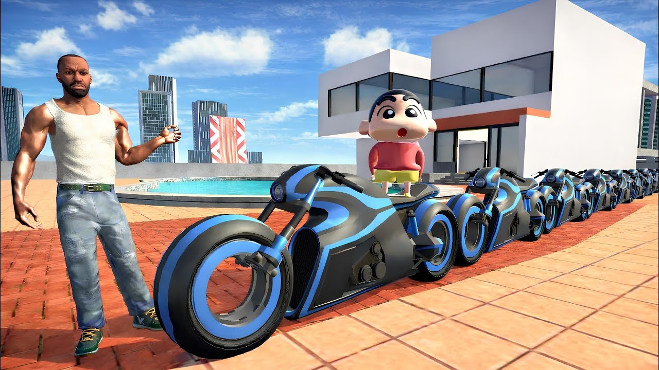 Franklin & Shinchan Make World Longest Tron bike In Indian Bikes Driving 3d