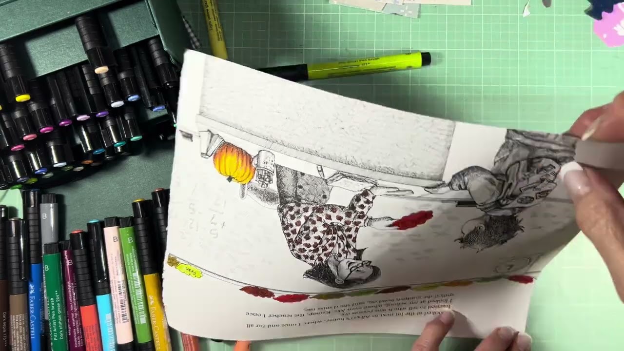 Embellishing B & W Book Illustrations with Pitt Brush Pens 