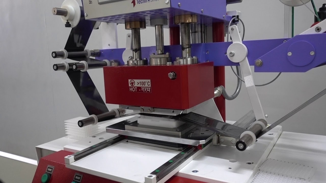 Printing on PCR plates with Hot Foil Stamping | STM-500-F with sliding in-out table | Technoshell