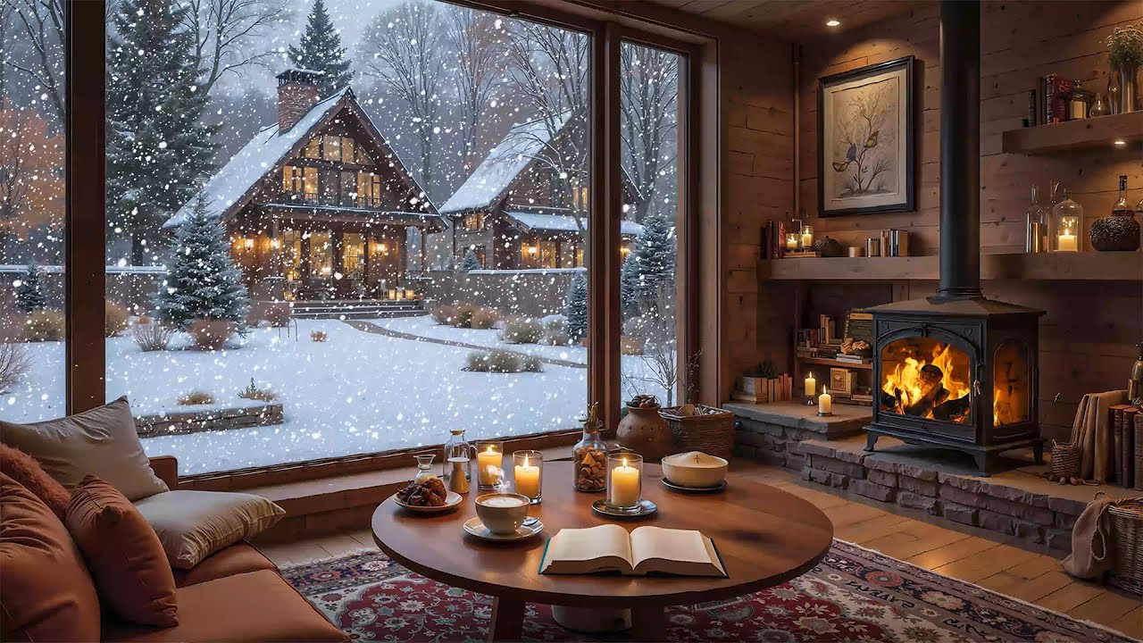 Нежный джаз для зимних вечеров ❄️ Уютная хижина в лесу с камином