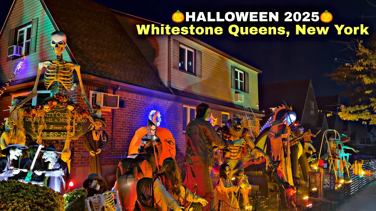 Best QUEENS New York Halloween Decorations & Outdoor Horror Props 2025 Walkthrough | 4K HDR