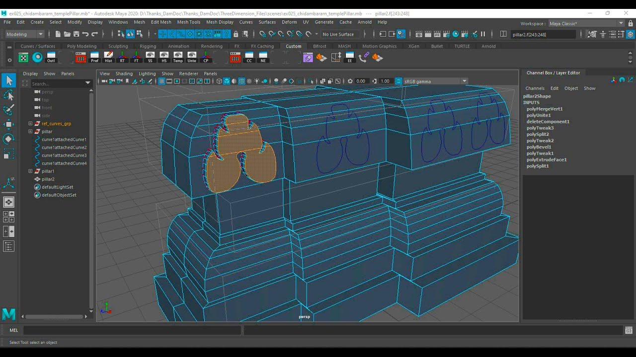 Temple Pillar MultiCut - Autodesk Maya