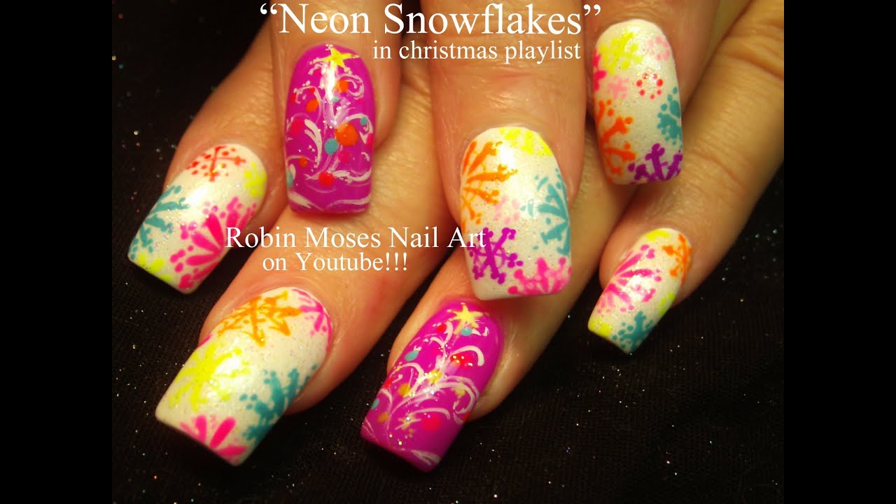 Easy Christmas Nails! | Neon Snowflake Nail Art Design - xmas Trees!