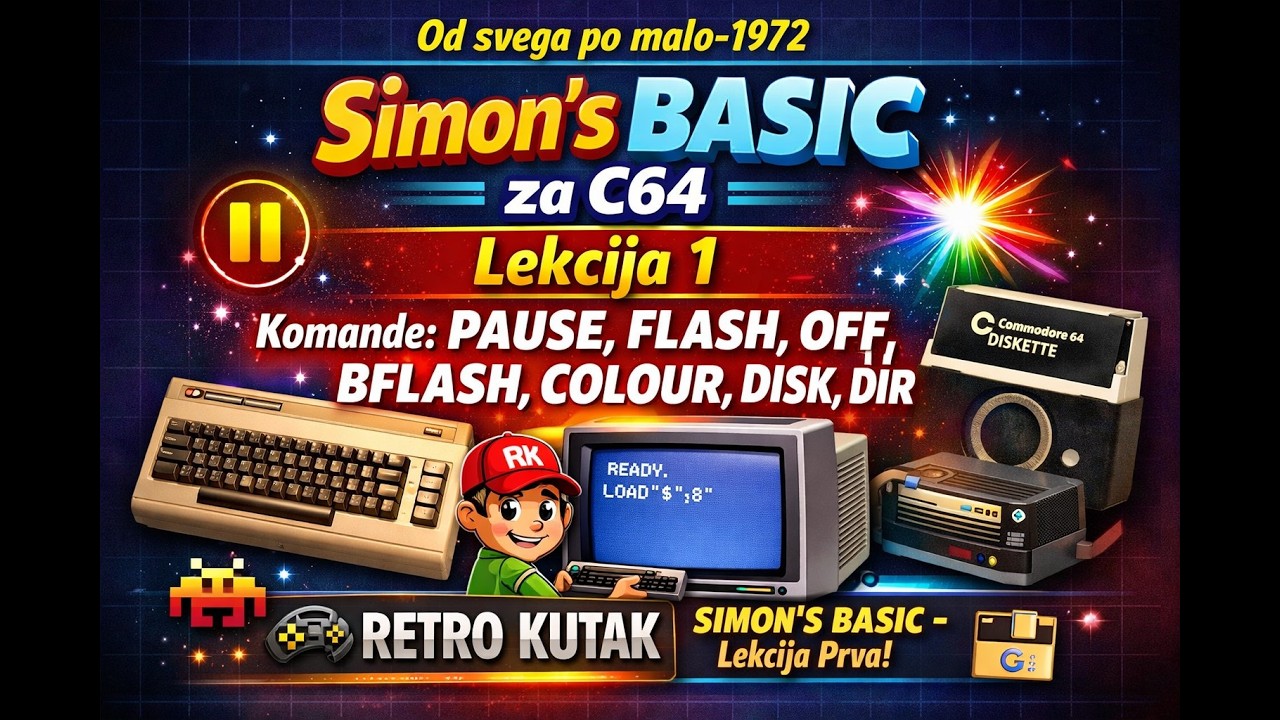 Simon's basic za C64 - Lekcija 1 - komande  Pause, Flash, Off, Bflash, Colour, Disk, Dir