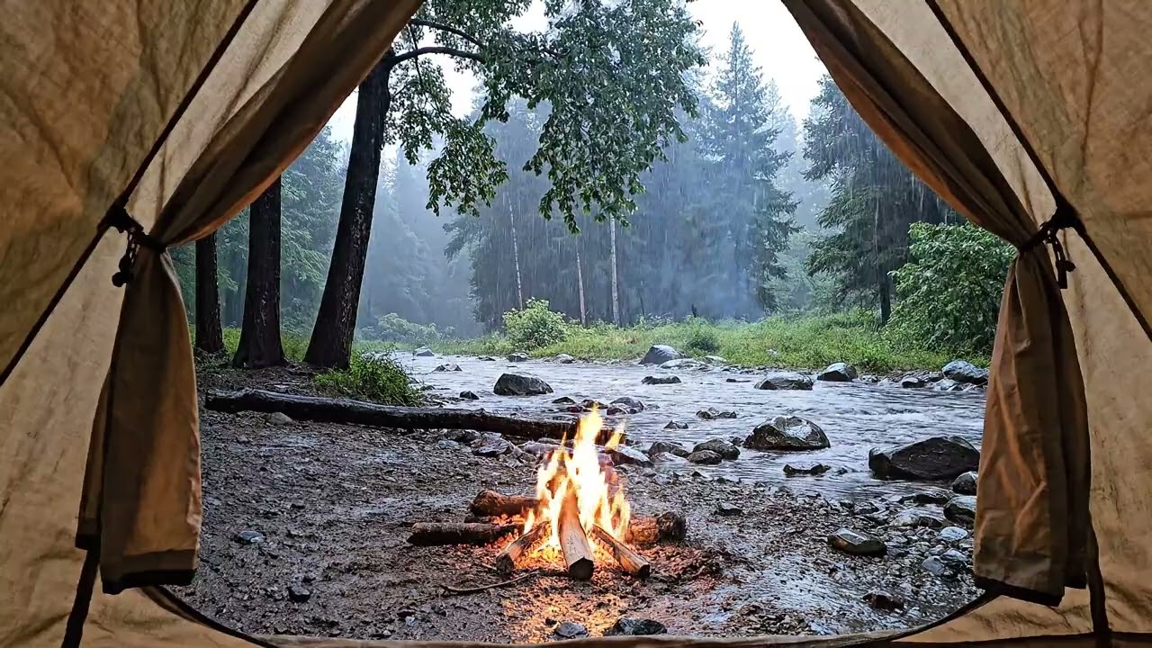 Rain on Tent & Campfire Sounds for Sleep