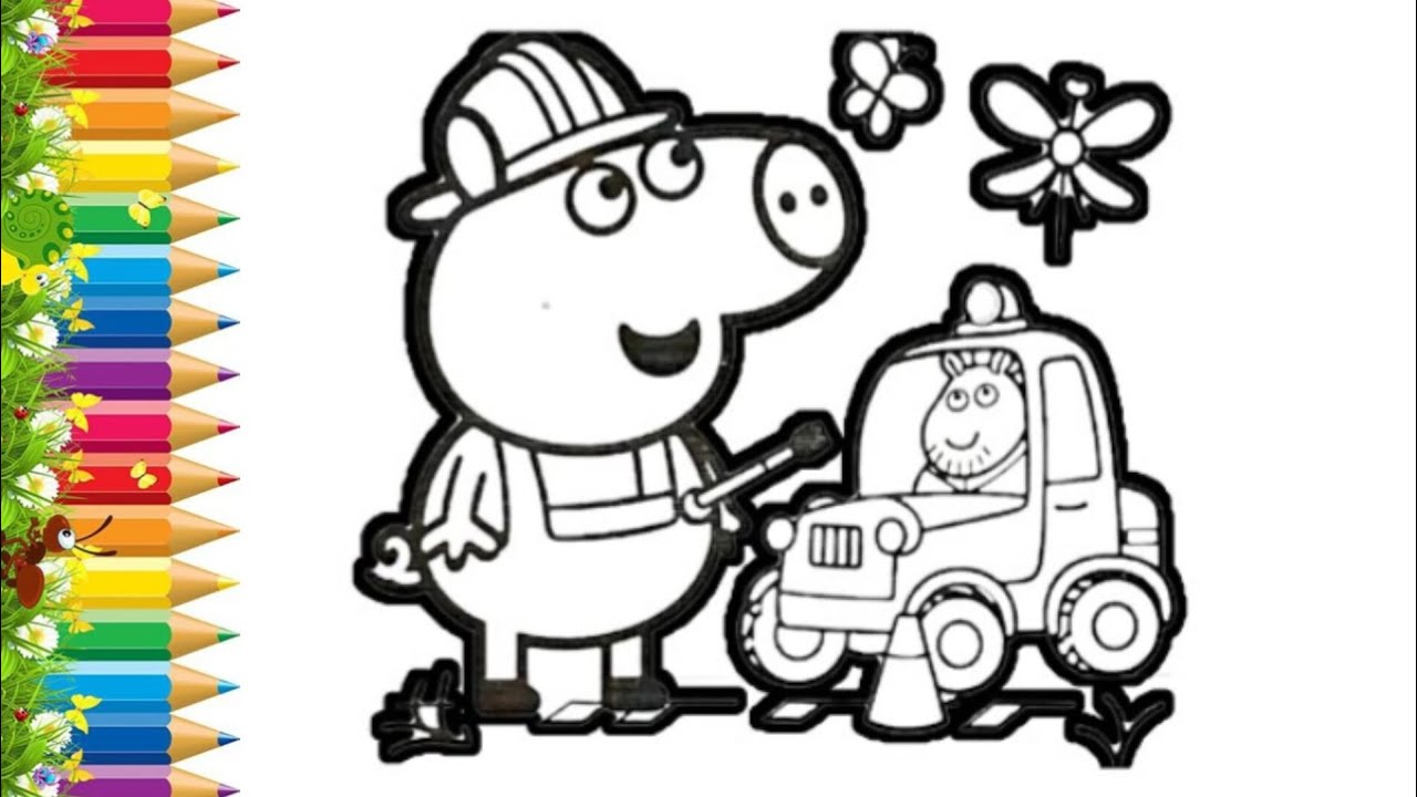 Нарисуйте и раскрасьте Свинку Пеппу и Джорджа Пига в пожарной части 🐷🚒🔥👨‍🚒🌈 Рисунки для детей