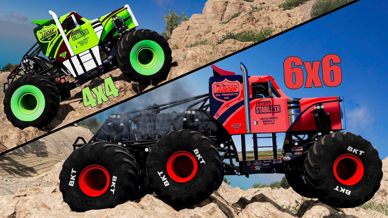 Monster Truck 4x4 vs 6x6 - Who's Better? - Beamng drive
