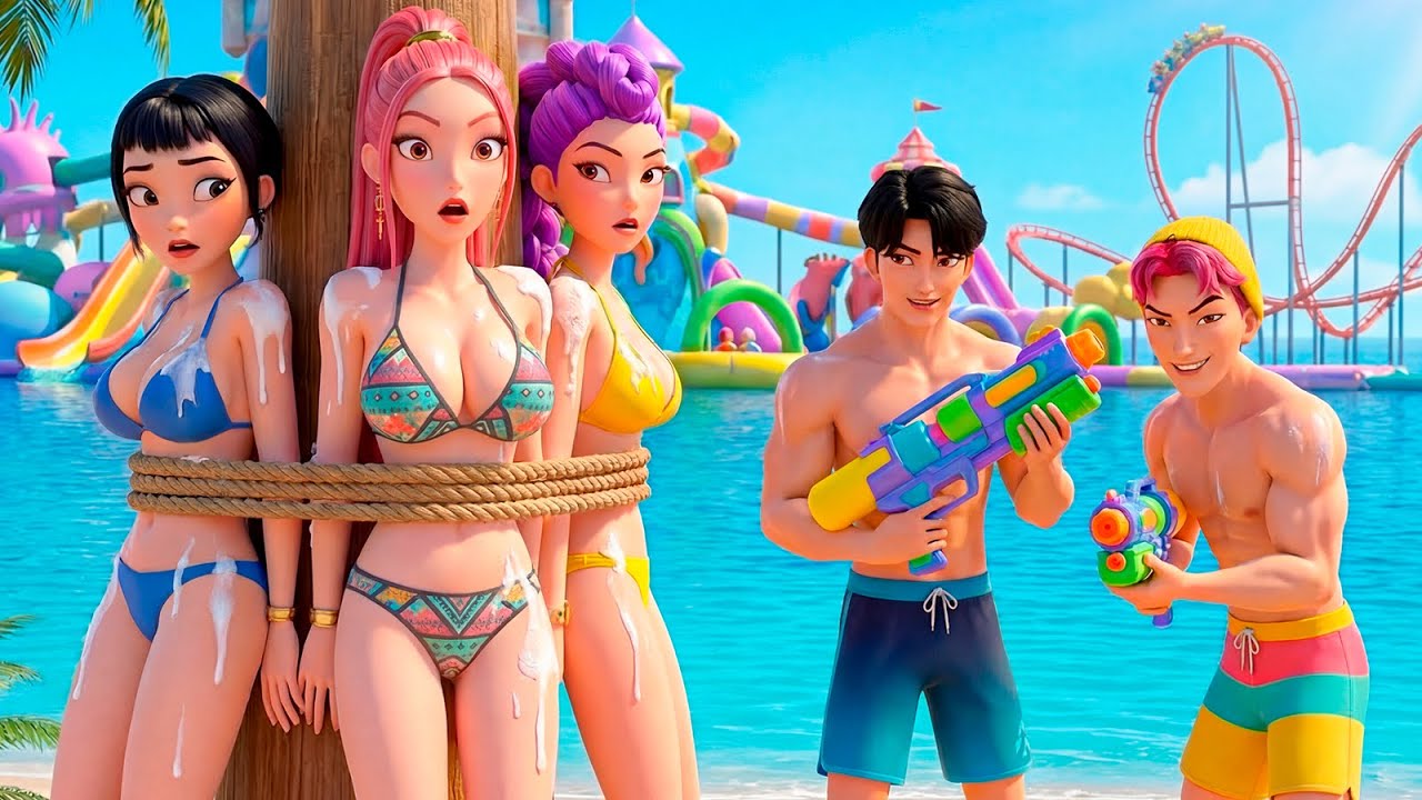 😱👙OMG! STOLE THEIR BIKINIS?! Abby & Jinu embarrassed Rumi & Mira at the beach! | KPOP Demon Hunters