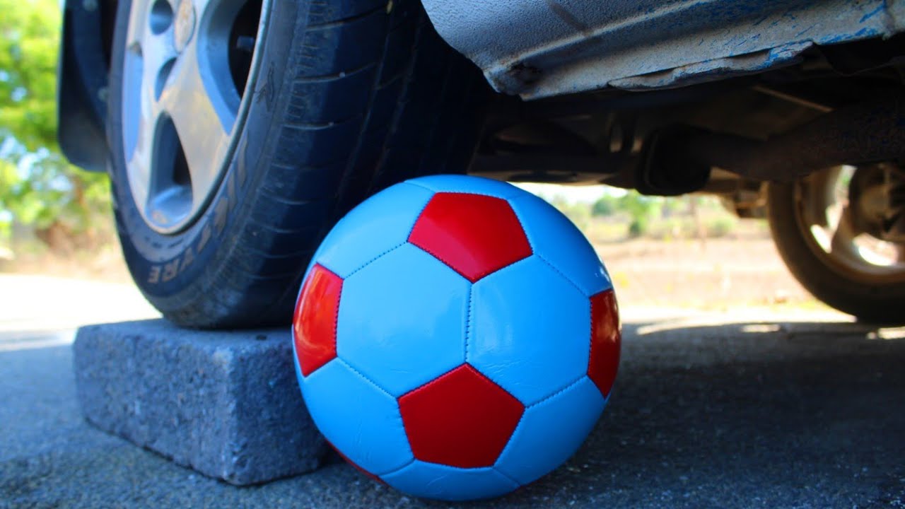 Crushing crunchy & soft things by car EXPERIMENT car vs football