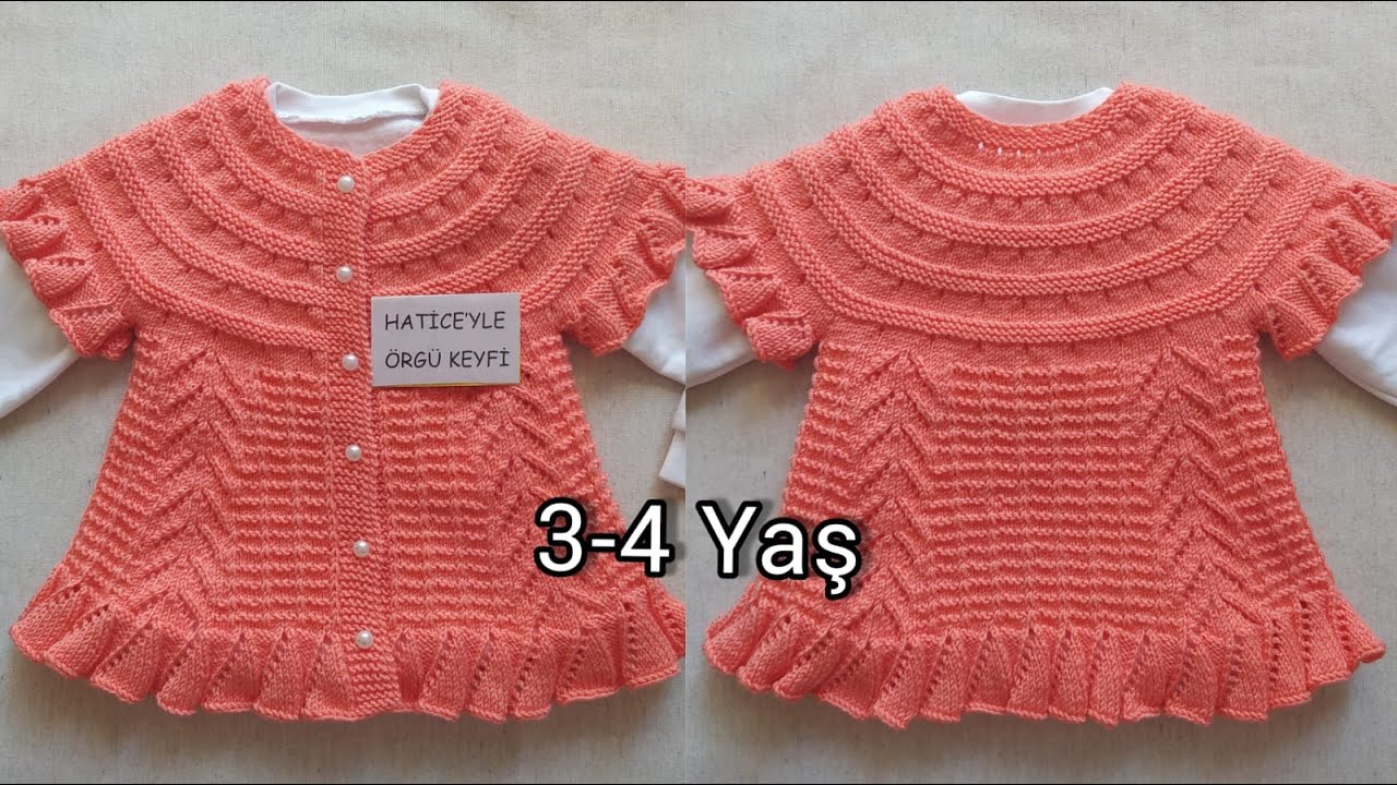 Somon Çocuk Yeleği Yapımı. 3. 4 Yaş. Volan Süslemeli Ajur Örnekli Prenses Bebek Yeleği Nasıl Örülür