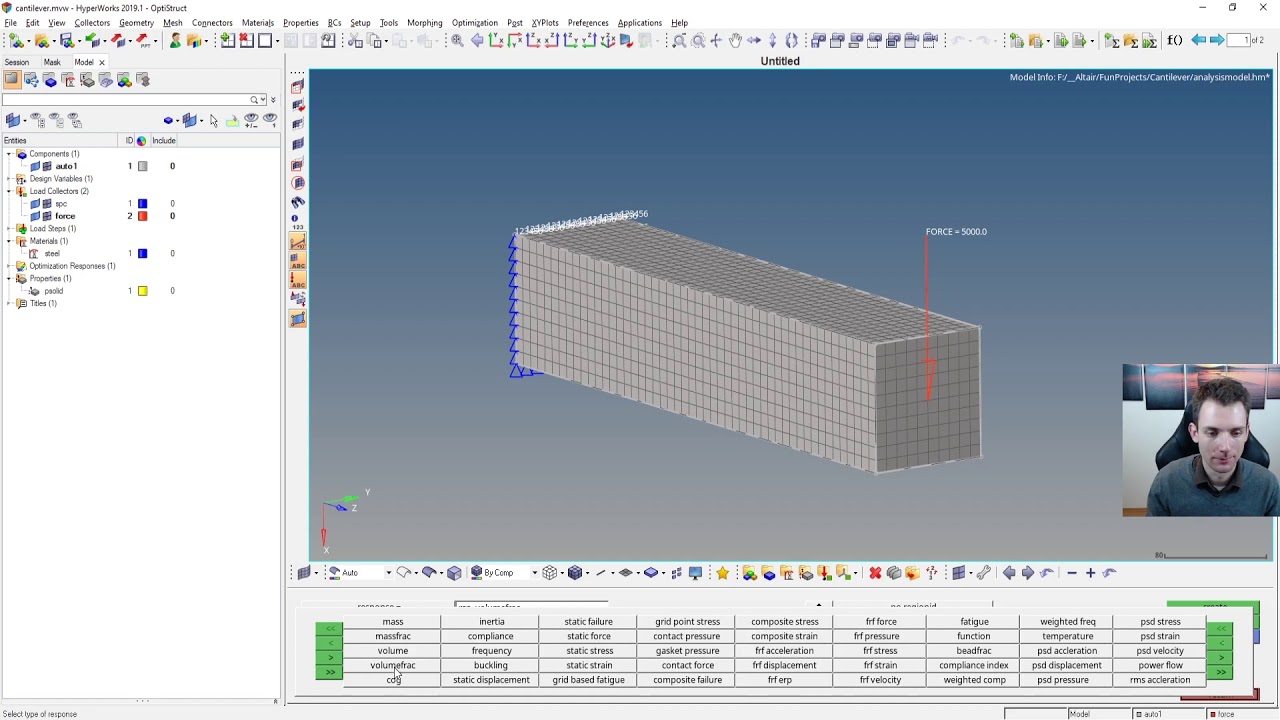 Topology Optimization on a cantilever beam with Optistruct (short, hands-on)