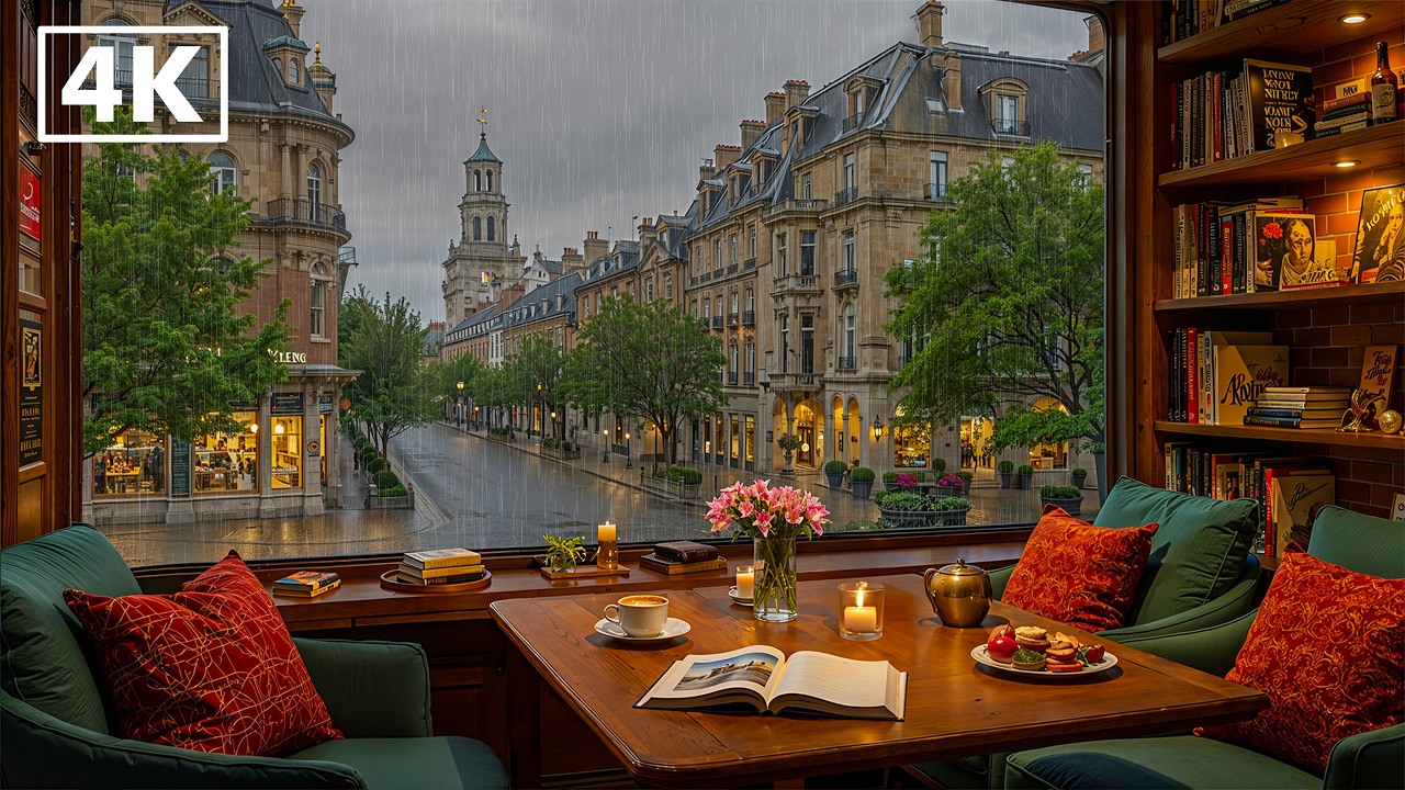 Cozy Rainy Jazz Coffee Shop ☕ Smooth Jazz Piano & Gentle Rain Sound for Reading & Relaxing Time
