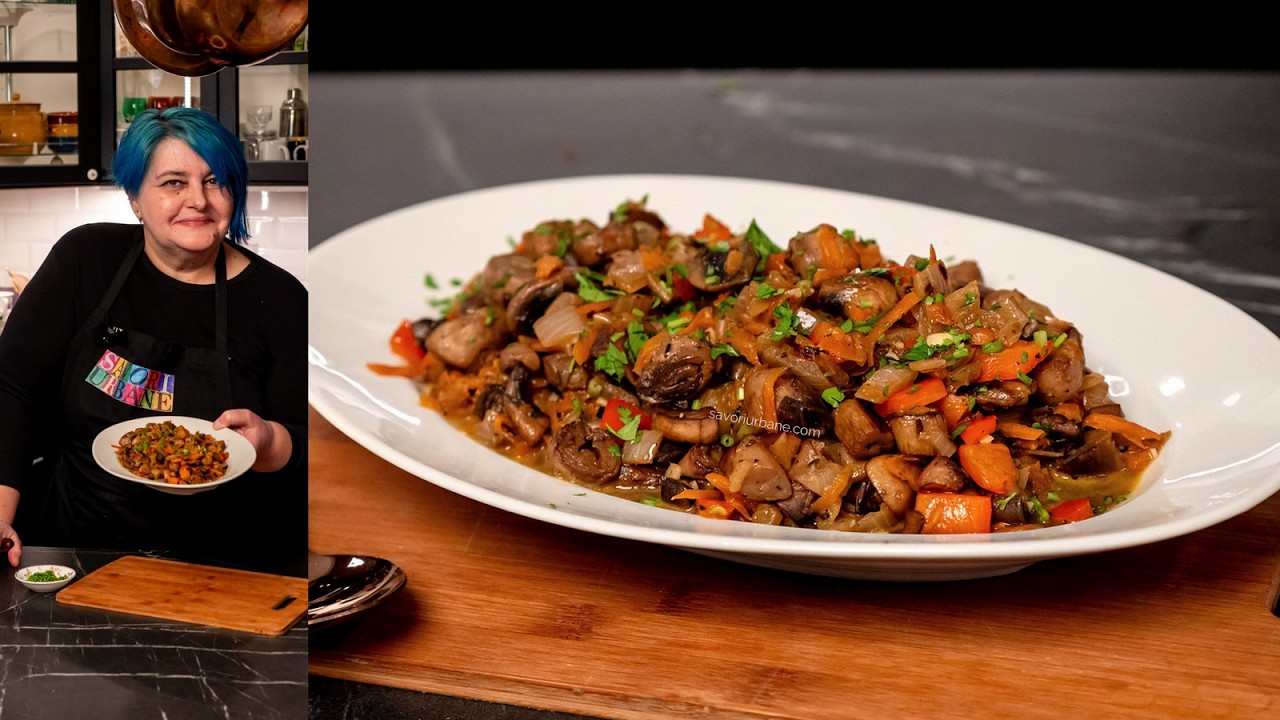 CIUPERCI RUMENITE cu legume și usturoi rețeta de mâncare DE POST sau garnitură (sote) Savori Urbane