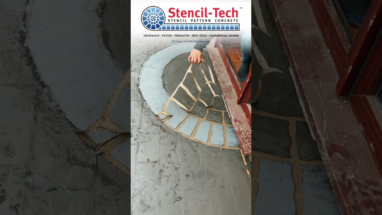 Using stencil to create a cobble affect concrete driveway #concrete #homeimprovement #diy