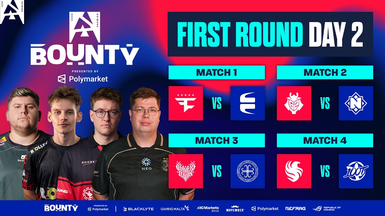 BLAST Bounty S2, Day 2 - FaZe vs EYEBALLERS, G2 vs Nemiga, GamerLegion vs HOTU, Falcons vs 100T