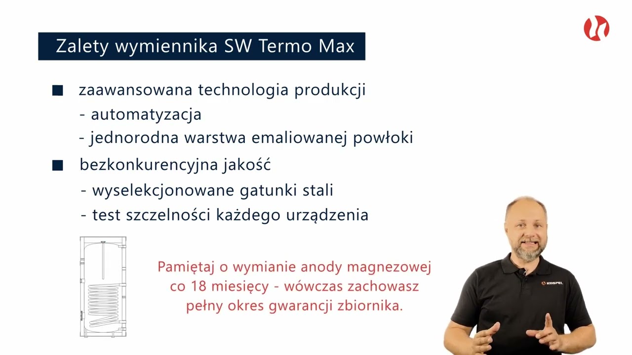 Wymiennik Kospel SW Termo max z jedną wężownicą - idealny do wsp&oacute;łpracy z kotłem c.o.