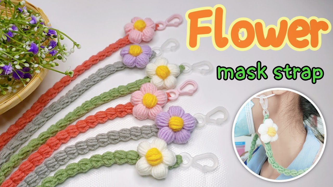 How to crochet mask strap | Flower mask Strap | Crochet pattern | สายคล้องแมสโครเชต์ | nuya crochet