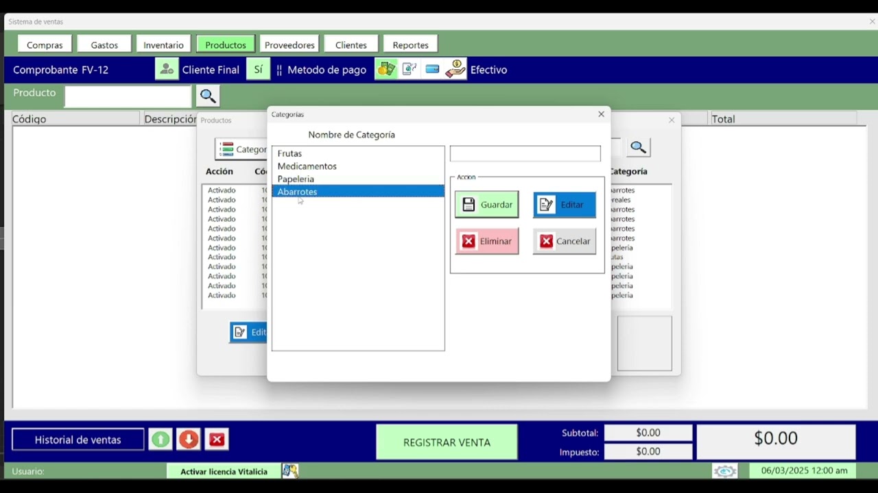 Sistema de ventas en excel VBA modulo de productos