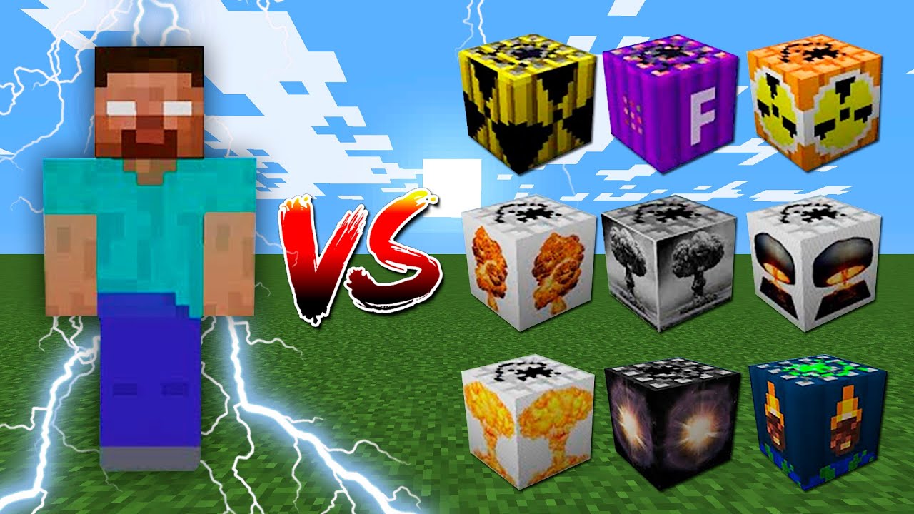Herobrine contra 30 TNT diferentes! Podrá sobrevivir a los TNT nucleares? Minecraft pero aleatorio