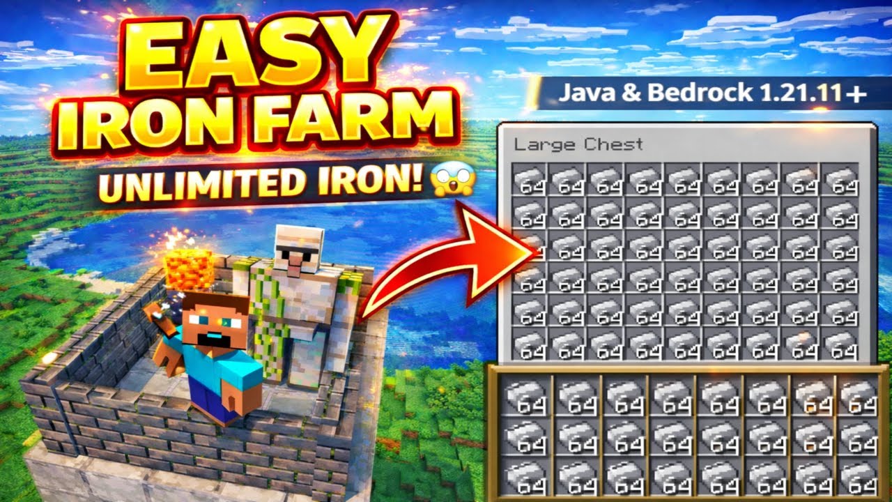 Minecraft Easy Iron Farm Tutorial | Unlimited Iron | Java & Bedrock 1.21.11+