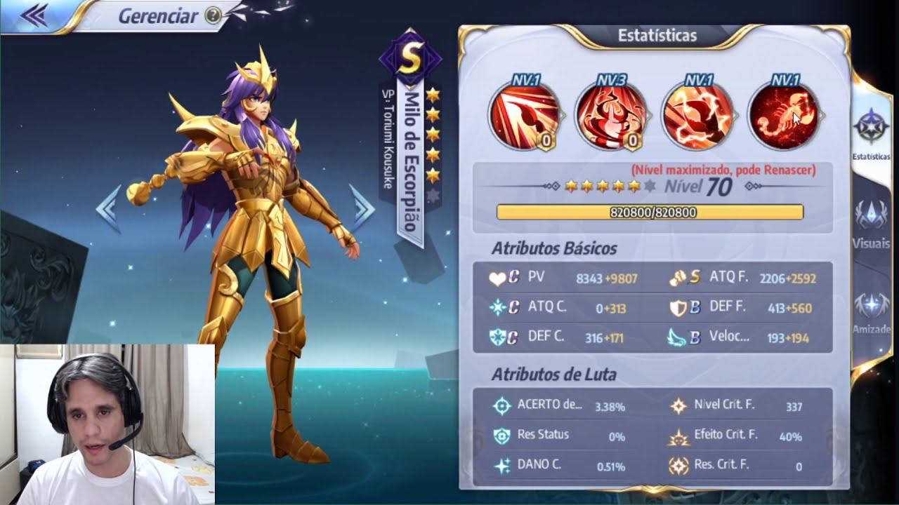 Build Milo Escorpião - Análise completa PVP e PVE!!! Saint Seiya Awakening - CDZ