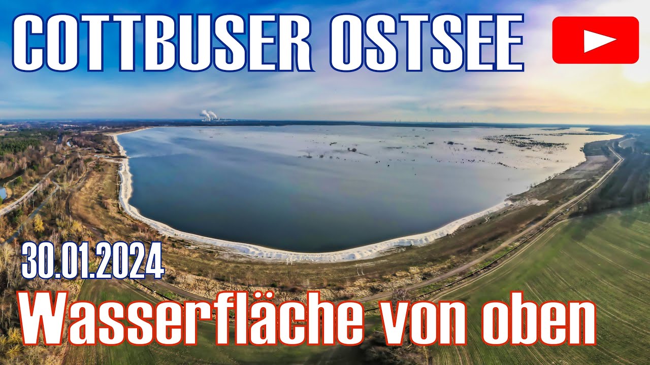 Cottbuser Ostsee die Komplette Wasserfläche von oben Drohnenflug am 30. Januar 2024 in Lakoma