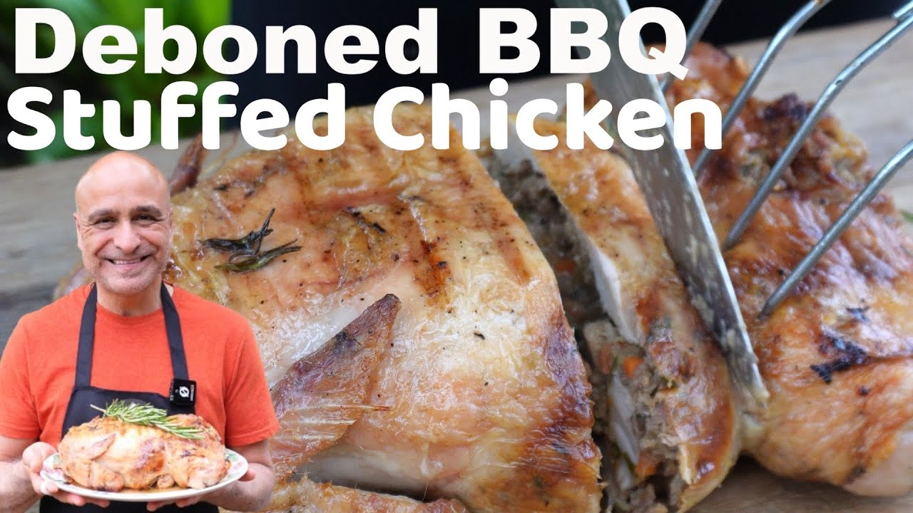Whole Chicken Stuffed with Mince & Bacon (Roasted on the BBQ)