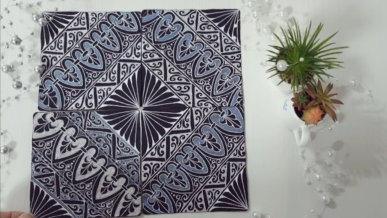 Black Tile and White pen/Pattern/Zentangle