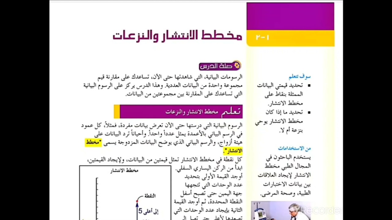 الصف السابع /رياضيات/مخطط الانتشار والنزعات