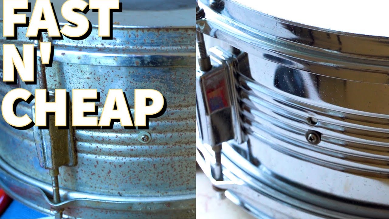 (EASY , FAST and CHEAP) How to remove RUST from CHROME - Restore your Drum SNARE