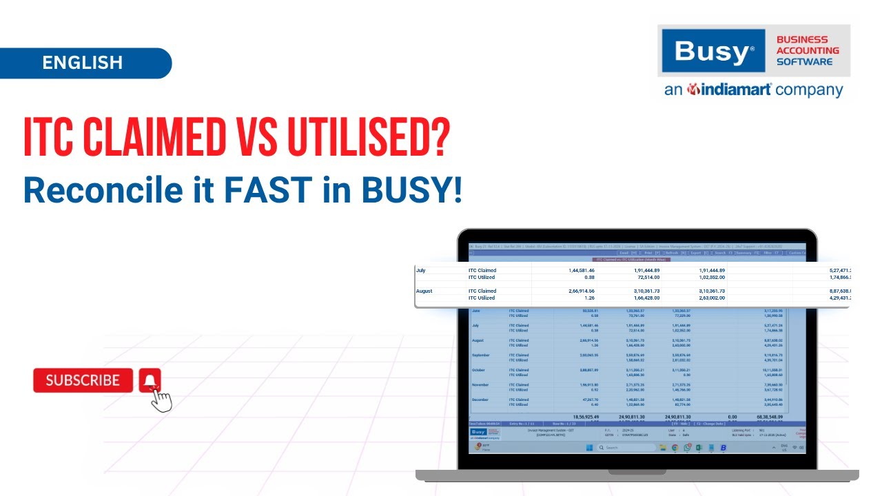 BUSY GST Secrets Revealed! 🔍 Reconcile ITC Claimed vs Utilised in Seconds (English)