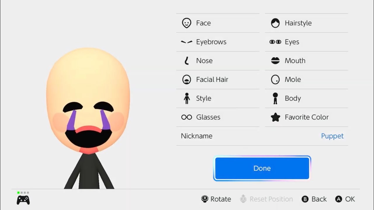 How to make a FNAF Marionette mii