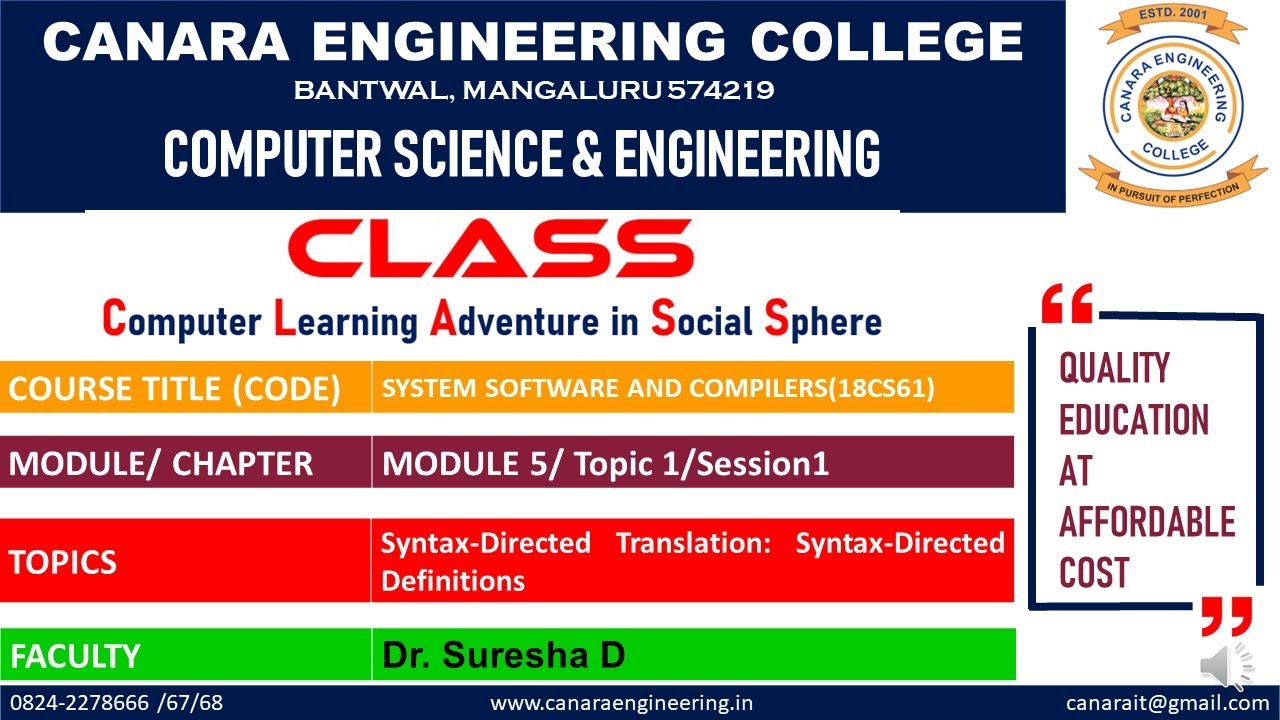 VTU SS&CD(18CS61) Syntax-Directed Translation: Syntax-Directed Definitions(M5T1S1)
