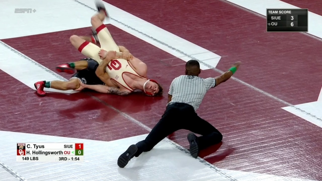 149lbs Caleb Tyus (SIUE) vs Hunter Hollingsworth (Oklahoma)