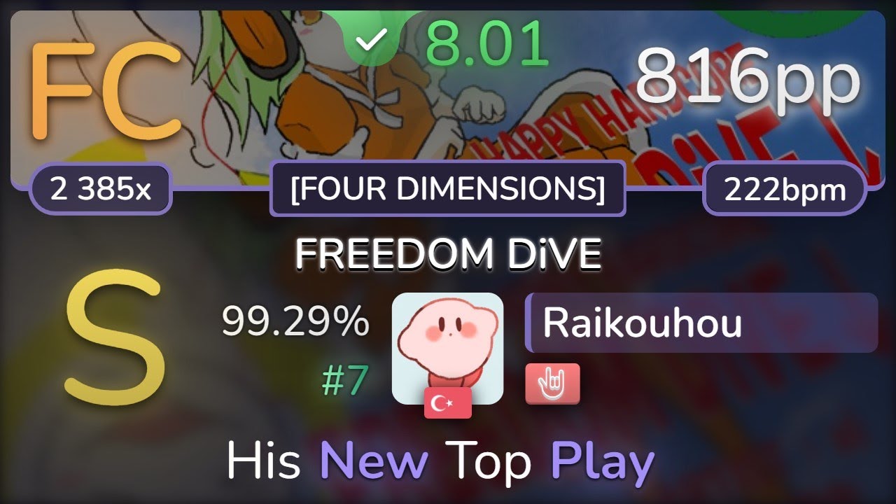 8.0⭐ Raikouhou | xi - FREEDOM DiVE [FOUR DIMENSIONS] +HR 99.29% (#7 816pp FC) - osu!