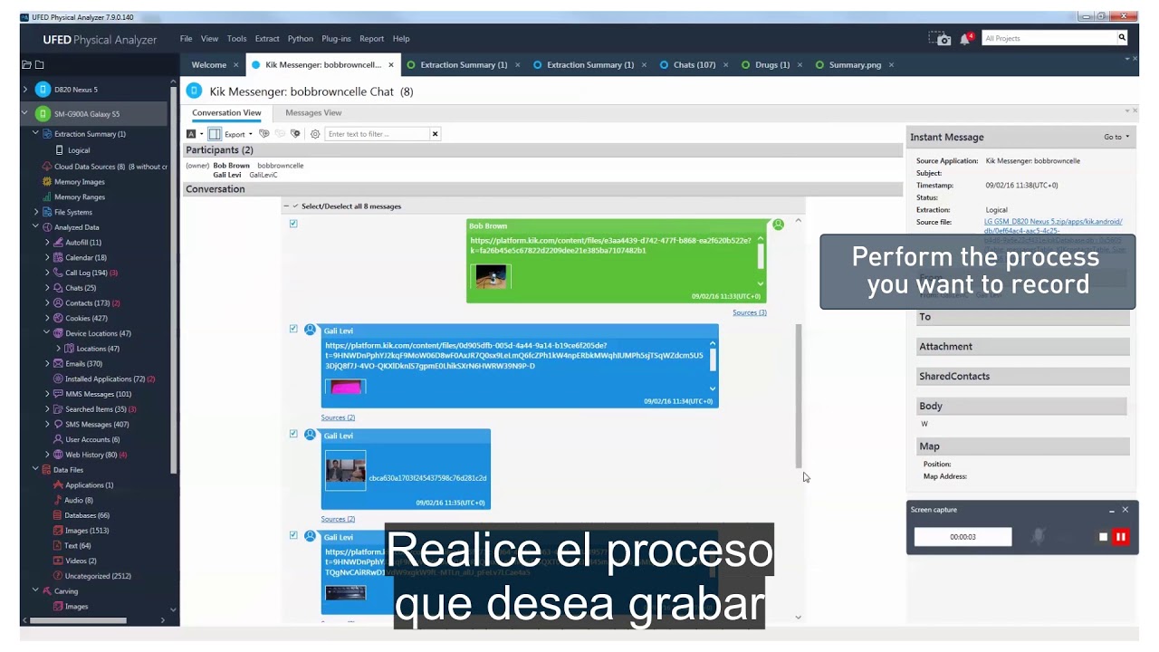 COMO tomar captura de pantalla - im&aacute;genes y video en Physical Analyzer