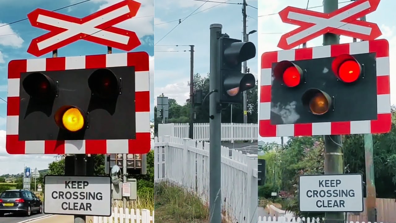 Seaton Tramway Trams at Colyford Level Crossing, Devon
