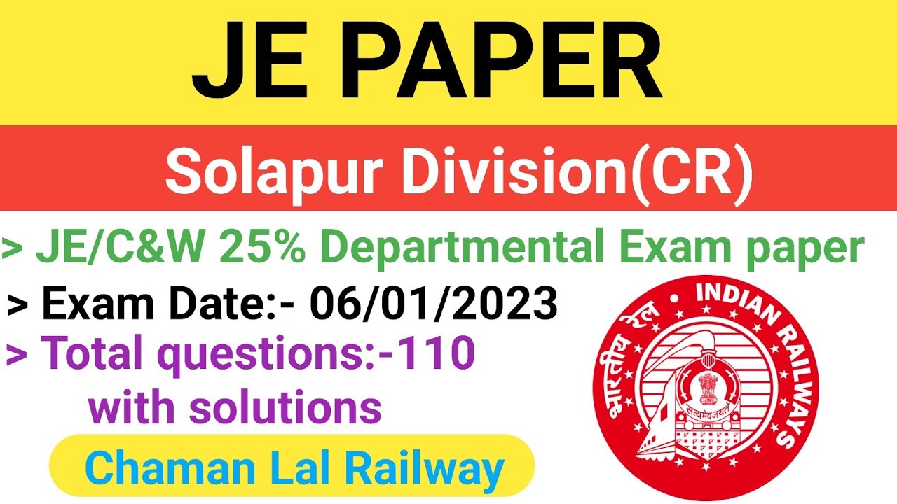 Solapur Division(Central Railway) 06/01/2023 JE paper solutions @ChamanLalRailway #railway #tech