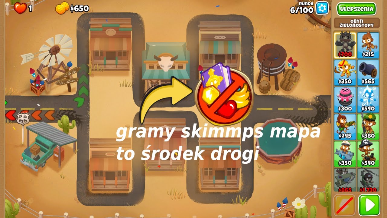 kolejny odcinek Bloons TD 6 gramy skimmps mapa to środek drogi 😊