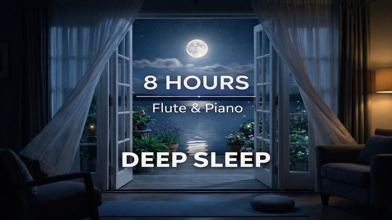 8 Hours Flute & Piano | Moonlit Lake Night Ambience for Deep Sleep