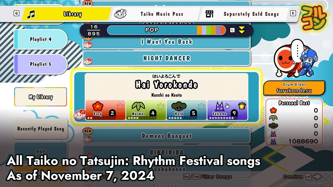 【Taiko no Tatsujin: Rhythm Festival (Steam)】All songs as of November 7, 2024