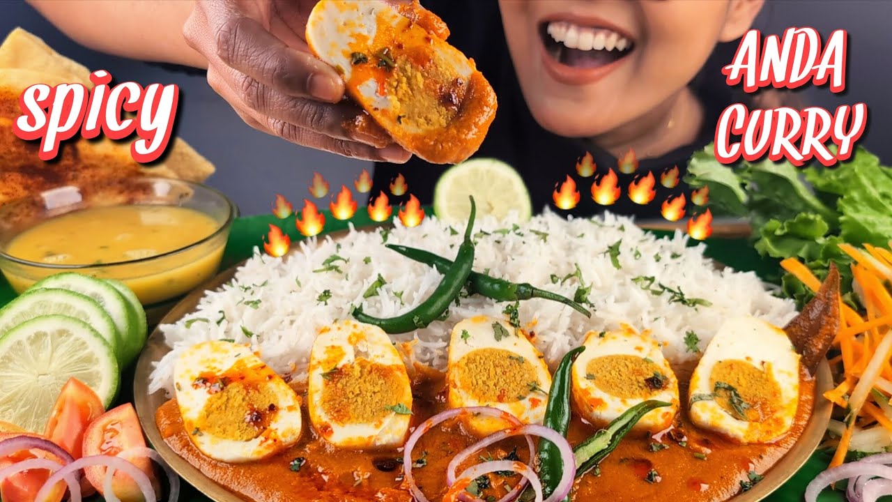 COOKING & EATING SPICY ANDA CURRY (VEGAN) | VEG EGG CURRY RECIPE + EATING WITH RICE, DAL &  CHILLIES